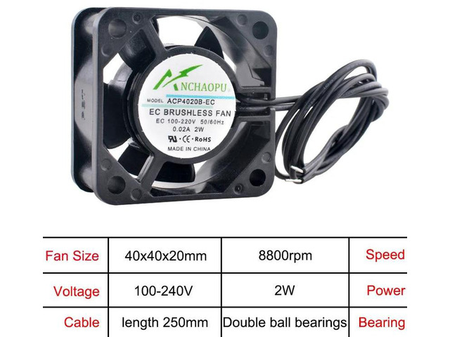 4020 EC Brushless Axial Cooling Fan, 40x40x20mm WideVoltage AC 110240V Fan, Universal 110V 120V 220V 240V Ventilation Fan for RackMount Cabinet &...
