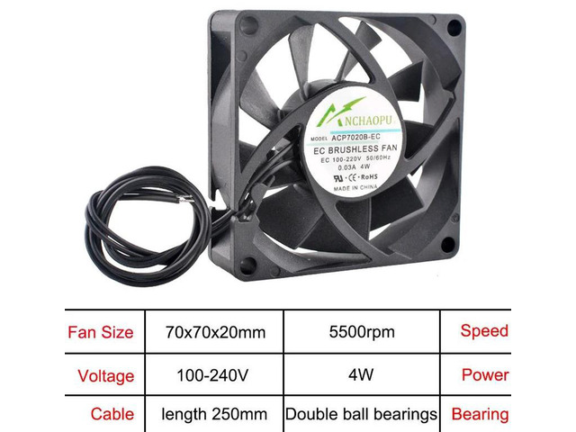70x70x20mm EC Brushless Rack Mount Axial Cooling Fan, AC 110V240V Wide Voltage 7020 EC Fan for Server Rack, Cabinet, Industrial Chassis Ventilation...