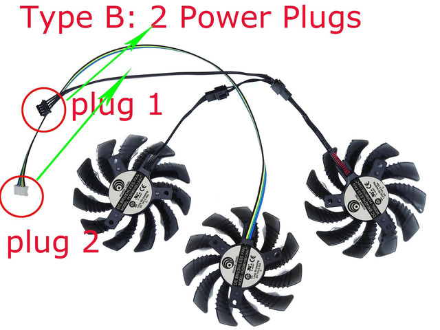 GPU Graphics Card Cooling Fan PLD0801, 2 Power Connectors, 3 Fans Per Set, Replacement GPU Cooler Fan for RTX 3060 Ti, RTX 3060 Ti OC and RTX 3060...