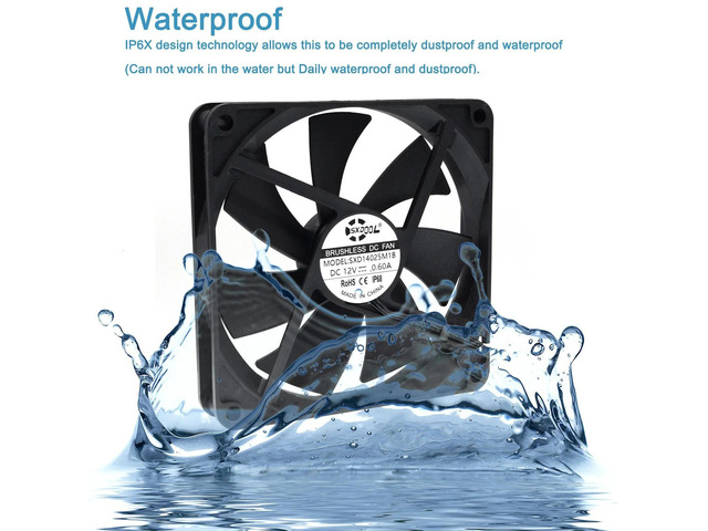 140mm PC Case Cooling Fan, IP68 Waterproof Dustproof High Speed 2900RPM 140x140x25mm 14CM Dual Ball Bearing DC 12V Radiator Fan, Heavy Duty IP68...
