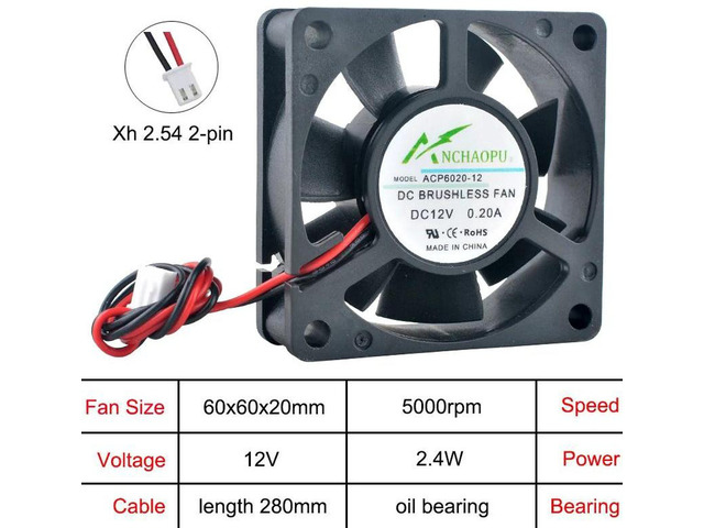 3 Pack 60x60x20mm 6020 Axial Cooling Fans ACP6020, DC12V 2-Pin Oil-Impregnated Bearing Replacement Fan for Frequency Inverters, Power Supplies,...