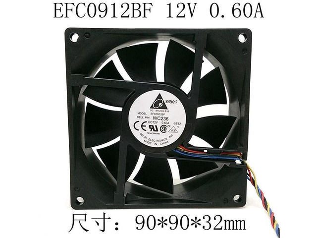 92x92x32mm 9232 PWM Cooling Fan EFC0912BF WC236, DC12V 0.6A 9CM 4-Wire Replacement Fan for CPU Cooler, Industrial Small Chassis Heat Dissipation