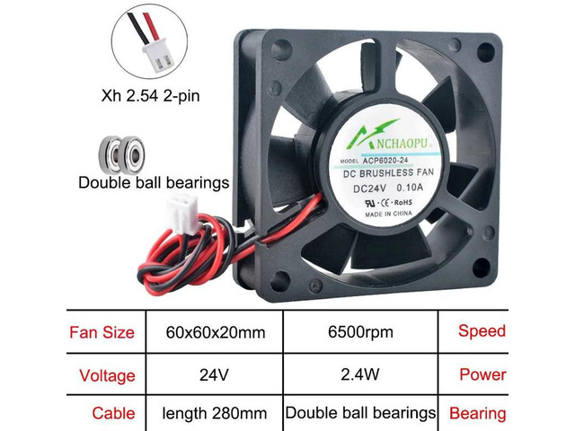 ACP6020 6020 60x60x20mm DC24V 2-Pin Dual Ball Bearing Axial Cooling Fan, 3 Pack 60mm Fan Replacement for Inverter, Power Supply, Industrial...