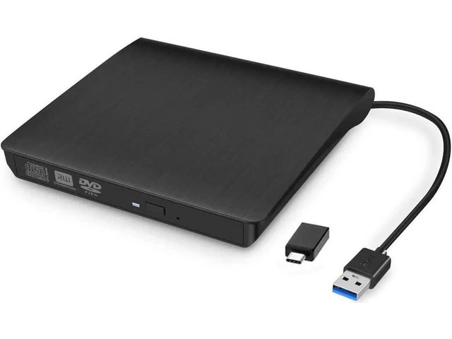 ESTONE External Portable Slim Design CD/DVD RW Write/Read Drive, USB3.0 & Type-C, Black (XD001)