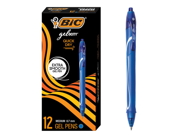 Gelocity Quick Dry Blue Gel Pens, Medium Point, 0.7 mm, 12-Count Pack Full Grip Design, Smooth Writing Experience, Retractable Clip, Ideal for...