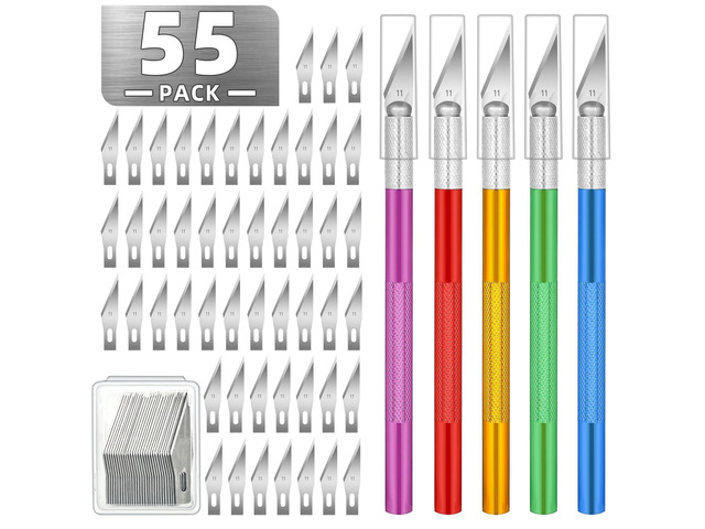 55 Pack Exacto Knife, Hobby Knife Set with 5 Craft Knives and 50 Precision Knife Blades(#11) for Art,Scrapbooking,Carving, DIY, Cutting, Stenciling...