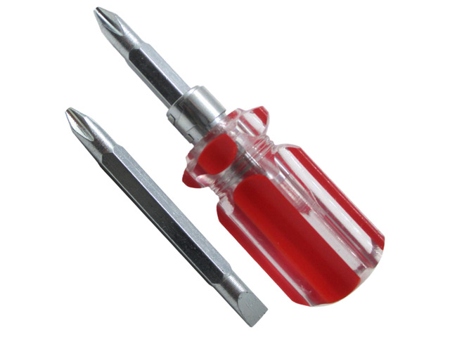 USA - Mini Stubby Dual Head Screwdriver - Small Pocket Phillips Flathead Screwdriver with Crystal Ha