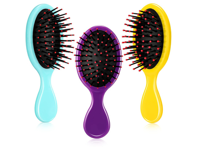 3 Pieces Mini Hair Brushes for Kids Girls Small Wet Dry Hair Brush Travel Detangling Comb Soft Bristles Pocket Child for Women Girls(Yellow, Green,...