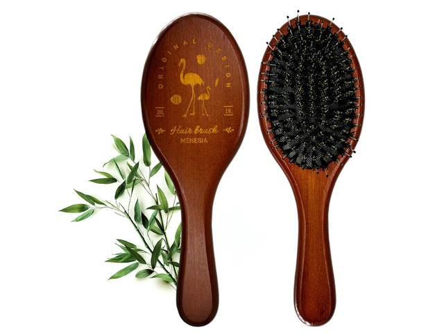 Boar & Nylon Bristle Hair Brush for Women, Brown Natural No Shampoo Hair Brush for Dry & Fine Hair A