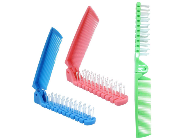 3 Pcs Travel Foldable Brush, Blue/Green/Pink Anti-Static Hair Comb, Double Headed Hairdressing Too