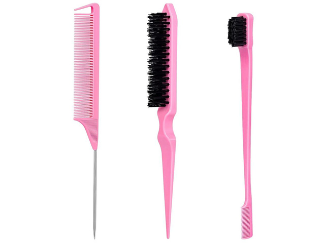 Back Hair Brush, Edge Brush, Hair Accessories Comb Set 3Pcs, Rat Tail Comb for Parting Hair, Teasing Comb for Add Volume Fullness, Edge Brush for...