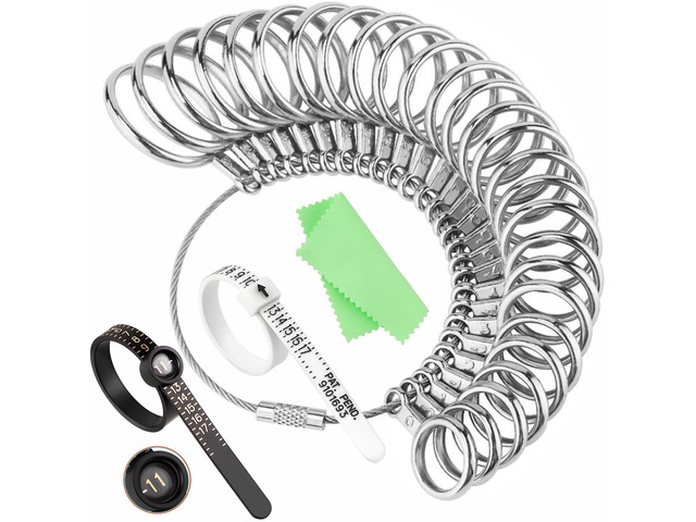 Ring Sizer Measuring Tool Kit, 27 Steel Gauges 2 Finger Sizers US Size 0-13 Magnifier, Stainless Steel, Half Sizes, Reusable, Adjustable, Men &...