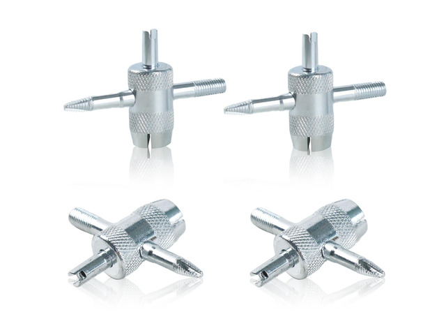 4 Pcs 4-Way Valve Core Removal Tool Stainless Steel Tire Valve Stem Tools 4-in-1 Valve Stem Removal Tool Valve Stem Puller for Bicycle Motorcycle Car
