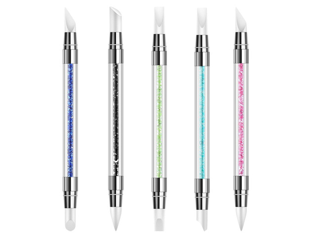 5 Pcs Silicone Nail Tools Dual Tipped Nail Art Sculpture Pen Rhinestone Nail Polish Carving Pen Rubber Tip Nail Brushes