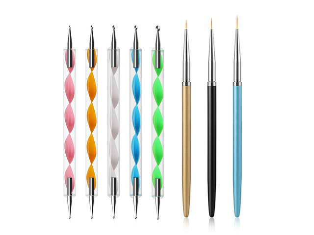 Dotting Tools Set 5PCS Dual-Ended Dotting Pens & 3PCS Nail Art Brushes for DIY Nail Art, Painting & Design