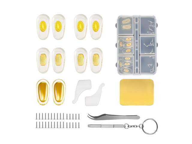Metal Core Nose Pads Kit - 5 Pairs Nose Pads, 3 Screw Types, 3-in-1 Screwdriver, Replacement and Eyeglass Repair KitGolden