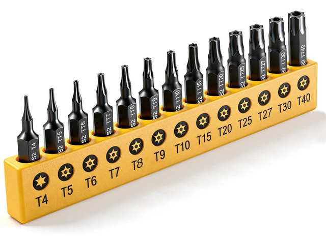 Torx Star Punch & Security Bit Set 13PCS 1-Inch, S2 Steel Tamper Proof Bits with Hole (T4, TT5-TT40) for Electronics, Auto & Impact Driver, 1/4'...