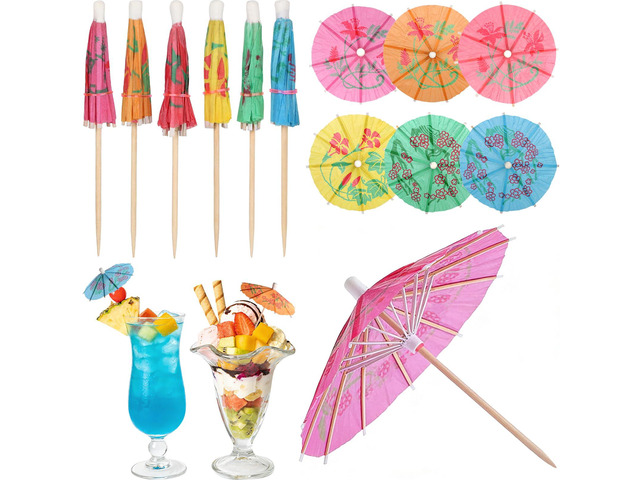 Cocktail Umbrellas for Drinks Garnish, Mini Paper Umbrellas Cocktail Picks 4 Inch Tiny Umbrella Toothpicks, Fruit Sticks, Summer Tropical...