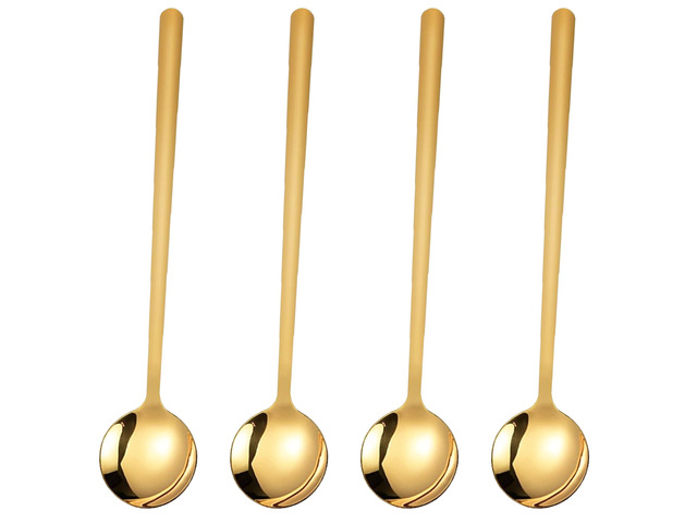 4 PCS Coffee Spoons, 5.9 Inches Stainless Steel Long Handle Spoon for Dessert Ice Cream Sugar Tea Latte, Hot Chocolate Cake Stirring Spoons (4, gold)