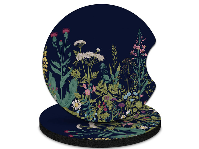 2 Pack Car Coasters2.75-inch Neoprene Non-Slip Cup Holder Coasters for CarCute Car Interior Accessories for Men and WomenBlack Flower