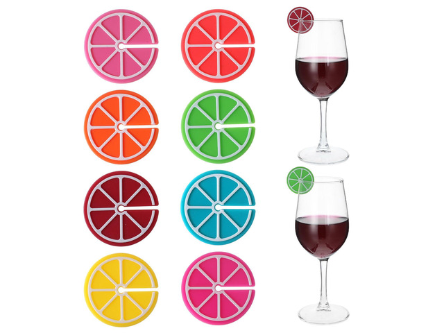 8 PCS Lemon Slice Drink Markers for Glasses, Reusable Lemon Slice Shaped Wine Glass Pendant, Silicone Fruit Wine Glass Markers Washable, Perfect...