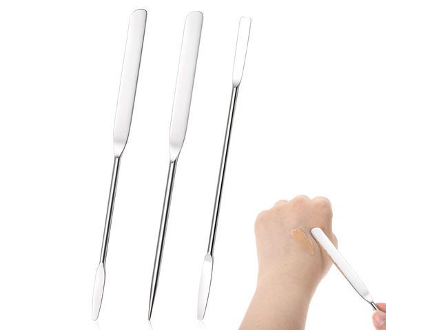 3 Pcs Makeup Spatula Foundation Spatula, Stainless Steel Facial Beauty Spatulas, Double Edged Tiny Makeup Palette Mixer Cosmetic Mixing Tool for...