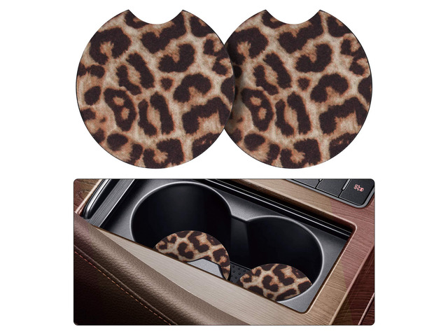2PCS Leopard Non-Slip Car Cup Holder Coasters for Women Universal Fit for Standard Cup Holders, Easy to Clean & Remove, Adorable Floral Decor,...