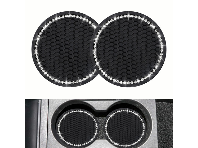 2PCS Bling Car Cup Coaster, Universal Vehicle Bling Holder Insert,2.75 inch Rhinestone Anti Slip Silicone Insert,Suitable for Most Car...