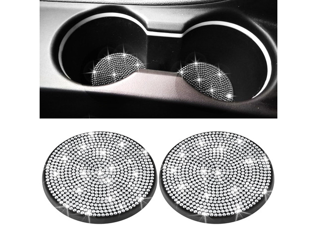 2 PCS Bling Cup Holder Coaster, 2.75 Silicone Diamond Car Coasters Non-Slip Cup Holder Coasters for Car, Bling Car Accessories for Women,...