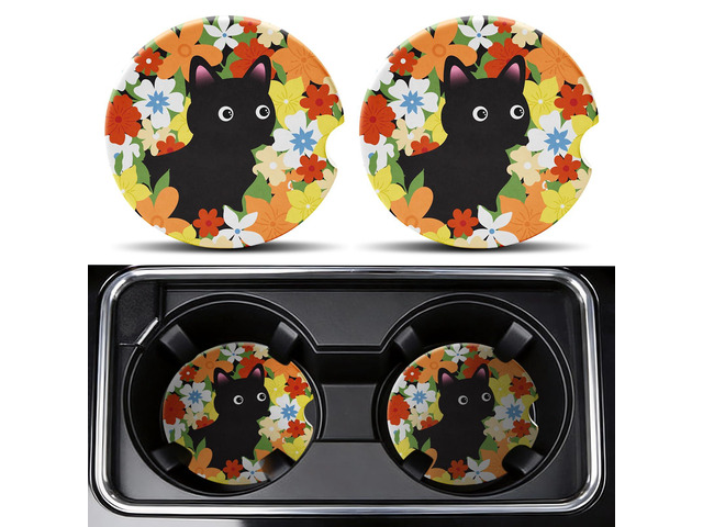 2 Pack Car Coasters, Absorbent Car Cup Coasters with Finger Slot, 2.56' Ceramic Anti-Slip Cup Holder Coasters for Car for Women