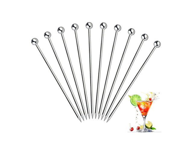 10Pcs Cocktail Picks, Stainless Steel Metal Martini Picks, Skewers for Appetizers & Toothpicks for Appetizers, Reusable Cocktail Picks for Drinks,...