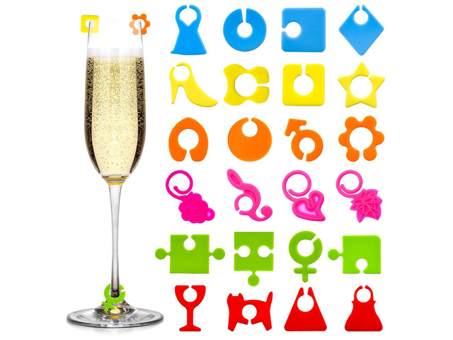 48Pcs Wine Glass Markers Charms Silicone Drink Markers Champagne Cup Labels Rings for Stem Glasses Cocktail Champagne and Beverage Party Supplies