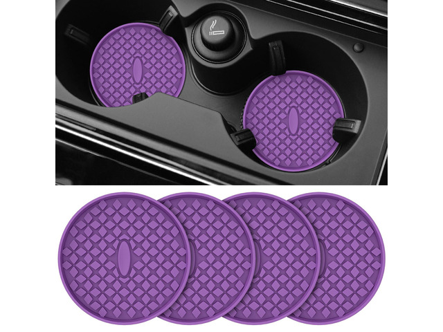 Car Cup Coasters [4 Pack] Silicone Car Coasters/Cup Mats, Non-Slip Recessed Car Interior Accessories Deep Purple