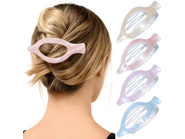 Mesovor 4 Pack French Flat Hair Claw Clips, 4.72' Duckbill Lay Flat Nonslip Hair Clips Suitable Side Slide Volume Flat Hairclips for Lying Down,...