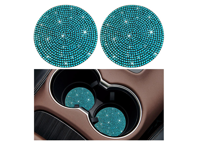 2PCS Bling Car Cup Holder Coaster, 2.73 Inch Anti-Slip Cup Insert Coasters, Crystal Rhinestone Auto Drink Cup Mat, Universal Interior Decor Car...