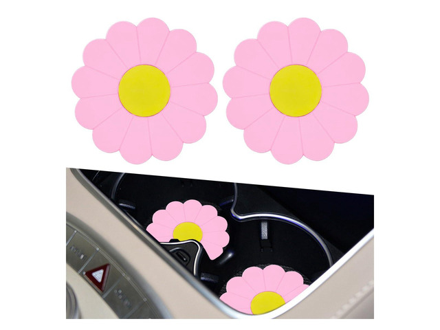 2PCS Car Cup Coaster, Flower Shaped Silicone Non-Slip Vehicle Drink Holder Insert Mat, Universal 2.75 Inch Waterproof Automotive Interior...