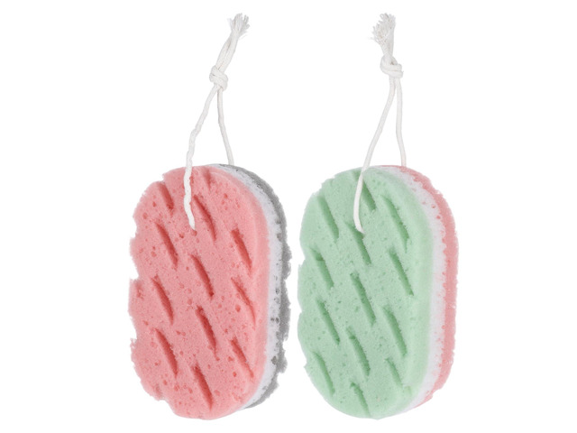 2 Pcs Bath Sponge, 3-Layer Body Wash Sponges Loofah Body Scrubber 2 Colors & Large Size Shower Pouf Cleaning Loofahs for Shower Exfoliating
