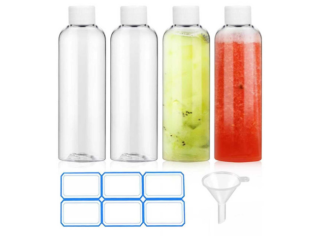 4 Pack 3.4 Oz (100ml) Clear Plastic Shot Bottles with caps Travel Bottles for Health, Immunity, Wellness, Samples - Perfect for Ginger Juice &...