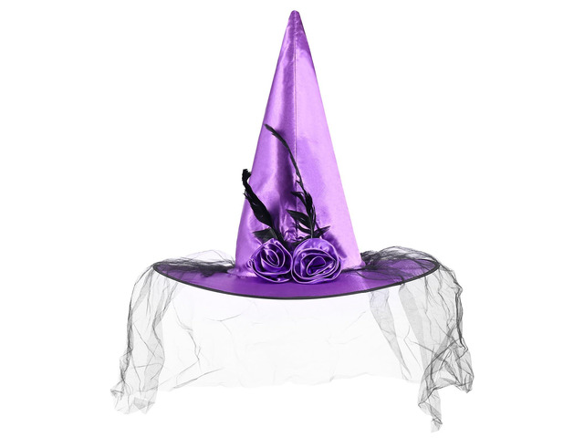 FUSHENMU JXITON Halloween Witch Hat Women Witches Hat with Veil for Women Halloween Costume Party,Purple