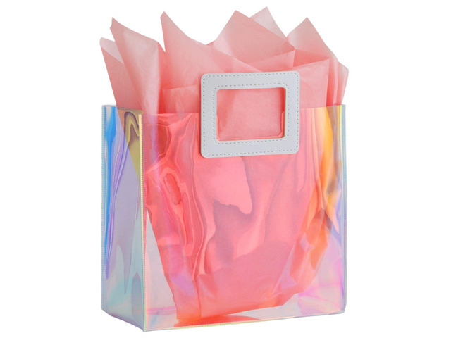 VUOJUR 8.3'' Holographic Small Gift Bag with Tissue Paper(Coral) Reusable Birthday Gift Bag for Women Girls Iridescent Bachelorette Wedding...