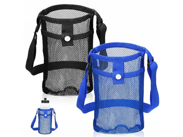 FdcZeyxior Mesh Water Bottle Carrier with Shoulder Strap, 2 Packs Portable Water Bottles Carriers Bag Nylon Water-Bottle Holder with Pocket for...