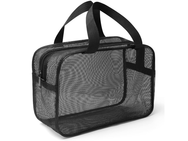 Mesh Shower Caddy Mash Shower Bag Black Portable Mesh Accessories Organizer Tote for Gym College Dorm Room (Black-Large)
