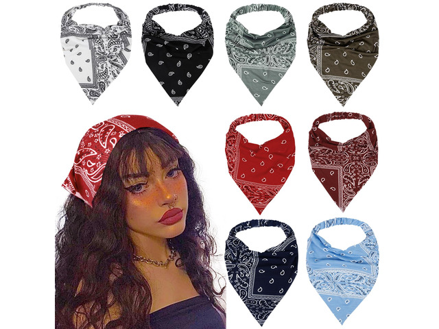 8 Pcs Hair Scarf Headband for Women Girls Non Slip Elastic Boho Triangle Head Scarf Bandana