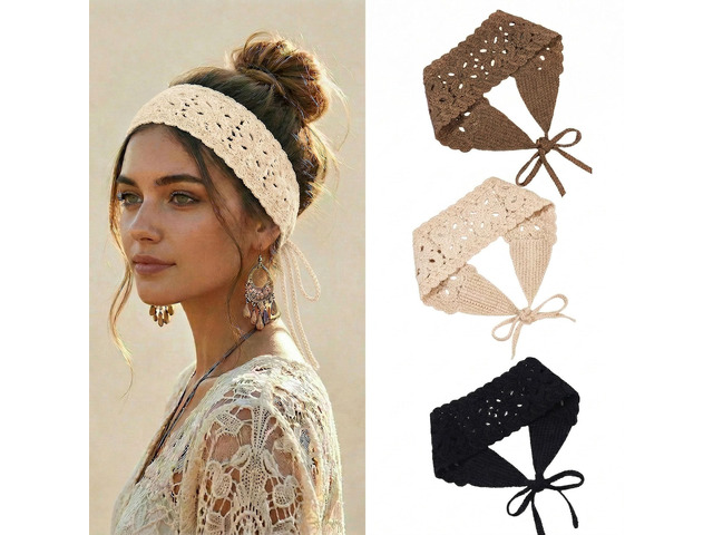 3Pcs Boho Headbands for Women Hair Accessories,Knit Bandana Head Scarf