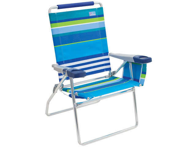 17' Extended Height 4-Position Folding Beach, Camping, Lawn Chair, Blue/White/Green