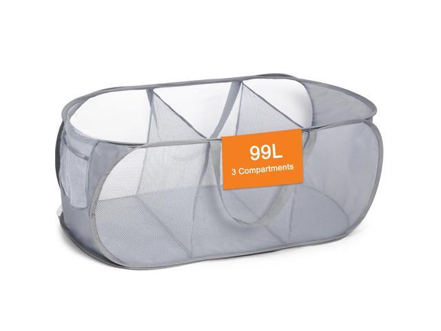 Durable Collapsible Foldable Pop Up Laundry Hamper, Sturdy 3 Compartments, Handy Pocket & Easy to Sort Clothes Hampers for Dorm, Kids Room, Travel...