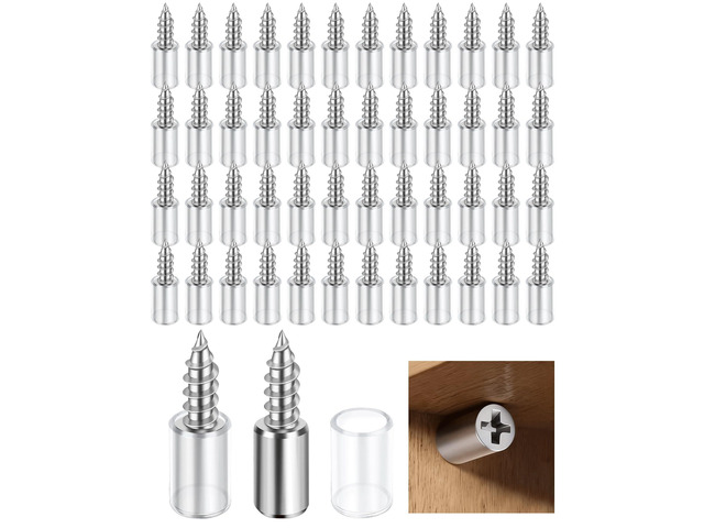 50 Pack Cabinet Shelf Support Pegs - Heavy Duty Cabinet Shelf Pins with Non-Slip Sleeves, Integrated Shelf Support Screws for Wood Furniture,...