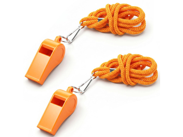 Ezymivs 2 Packs Plastic Orange Whistle, Referee Whistles with Lanyard Super Loud Emergency Whistle for Boating, Swimming, Kayaking, Hiking, Camping