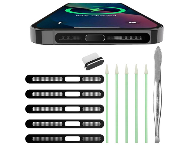 12 Pcs Cellphone Anti Dust Kit, 5 Phone Metal Speaker Dustproof Mesh Compatible for iPhone 16 15 14 Pro/Pro Max, Anti-Dust Mesh Covers with 1 USB C...