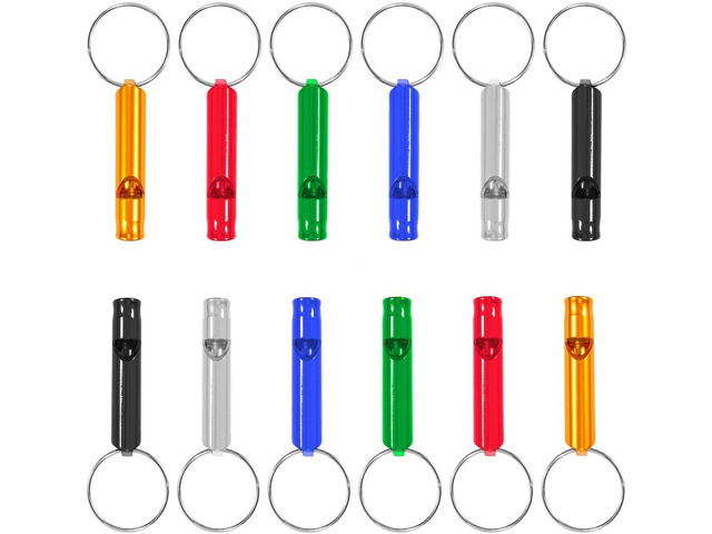 of 12 Extra Loud Whistles for Camping Hiking Hunting Outdoors Sports and Emergency Situations, Sturdy but Light Aluminium Key Chain Signals